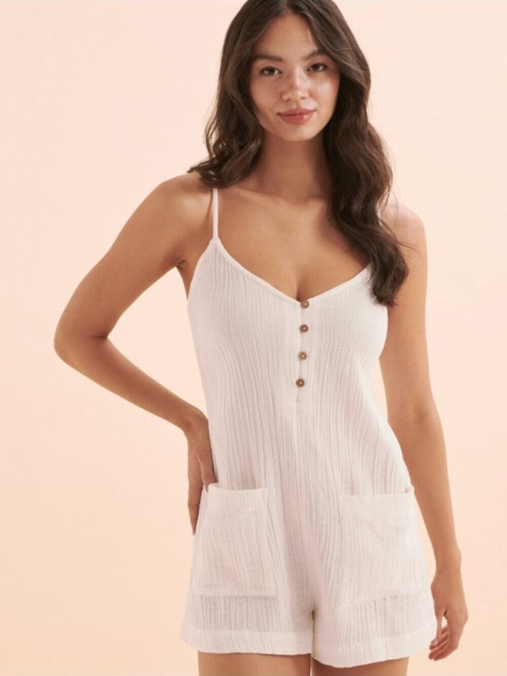 Roxy Sunshine Haze Sleeveless Romper Cotton Crinkle White Size XS